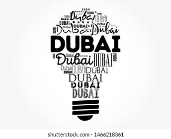 Dubai light bulb word cloud, travel concept background