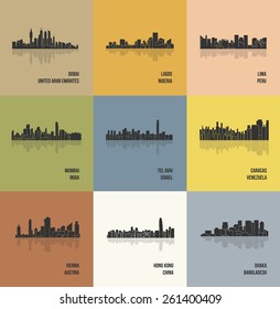 Dubai, Lima, Tel Aviv, Caracas, Vienna,Lagos, Dhaka, Hong Kong, Mumbai (Set of 9 Metropolis)