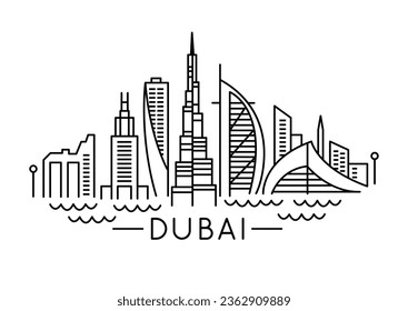 Dubai Line Art. Line art illustration of United Arab Emirates city Dubai in minimalist style.