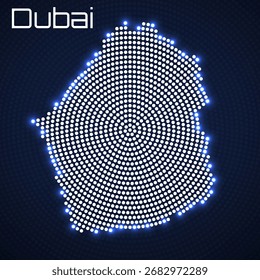 Dubai Karte mit radialen Punkten, Halbtonkonzept. Vektorgrafik