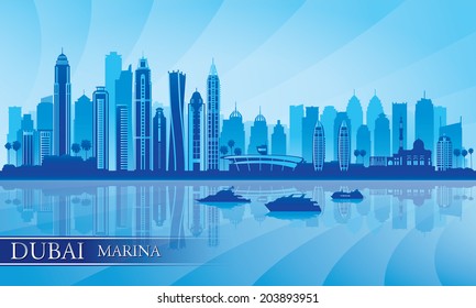 Dubai Marina City skyline silhouette background, vector illustration 