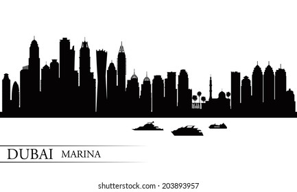 Dubai Marina City skyline silhouette background, vector illustration 