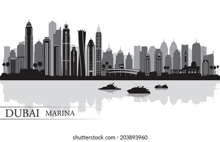 Dubai Marina City skyline silhouette background, vector illustration 