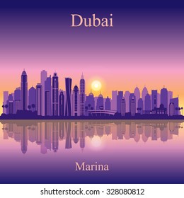 Dubai Marina City skyline silhouette background, vector illustration