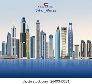 Dubai Marina district skyline. Vector illustration