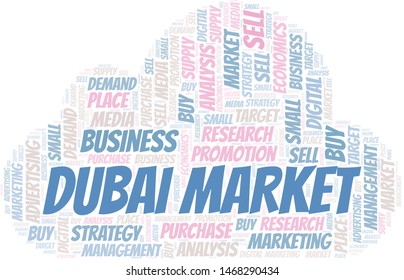 Dubai Market word cloud. Vector made with text only