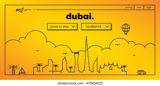 Dubai Modern Web Banner Design with Vector Linear Skyline