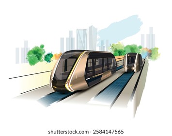 Dubai Novel Rail Bus illustration vector art