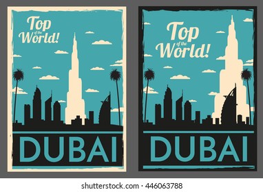 dubai retro poster. dubai skyline vector illustration.