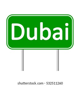 Dubai Road Sign Isolated On White Background.