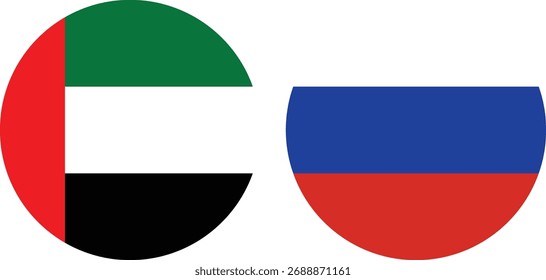 Dubai und Russland kreisförmige Flagge Vektor mit transparentem Hintergrund 