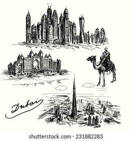 Dubai - set of hand drawn illustration