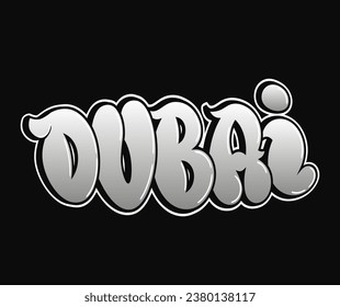 Dubai - single word, letters graffiti style. Vector hand drawn logo. Funny cool trippy word Dubai City, fashion, graffiti style print t-shirt, poster concept