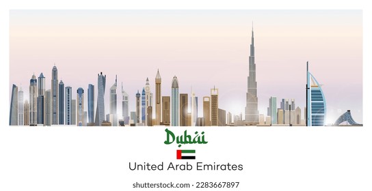 Dubai skyline in bright color palette vector illustration