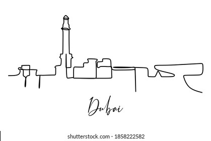 A Dubai skyline. Continuous one line drawing