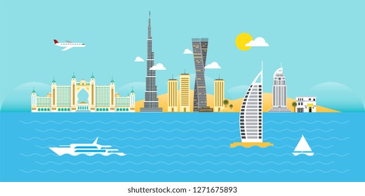 Dubai Skyline Flat Design