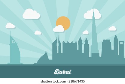Dubai skyline - flat design - vector illustration