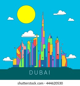 Dubai Skyline Landmark city vector illustration.