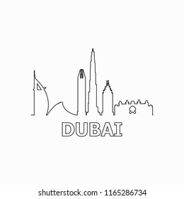 Dubai skyline and landmarks silhouette black vector icon. Dubai panorama. United Arab Emirates. UAE