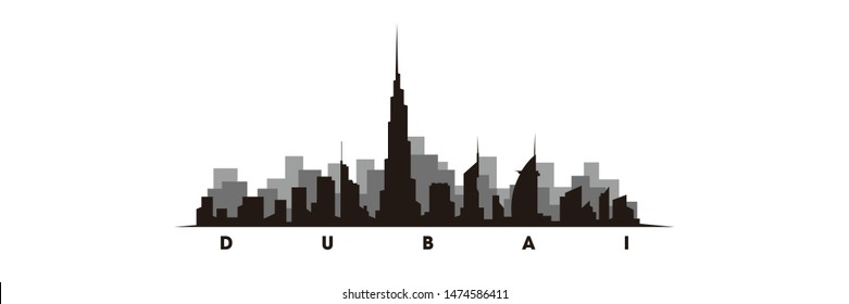Dubai skyline and landmarks silhouette vector