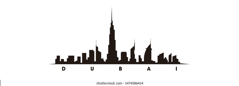 Dubai skyline and landmarks silhouette vector