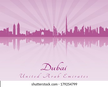 Dubai skyline in purple radiant orchid in editable vector file