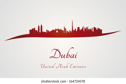 Dubai skyline in red and gray background in editable vector file