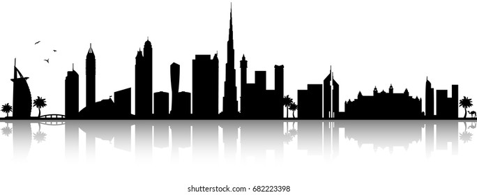 Dubai skyline silhouette black