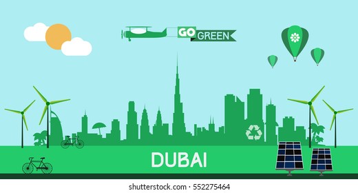 Dubai skyline silhouette vector design, green city concept