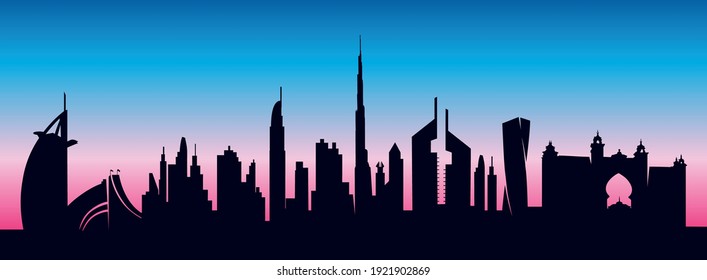 Dubai skyline silhouette vector illustration