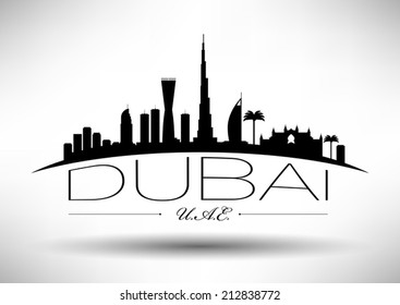 Dubai Skyline with Typography Design