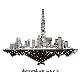 Dubai Skyline (UAE). Black and white vector illustration EPS 8.