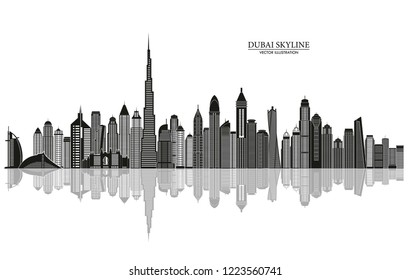 Dubai skyline. UAE Urban cityscape. Travel and tourism background. Vector illustration