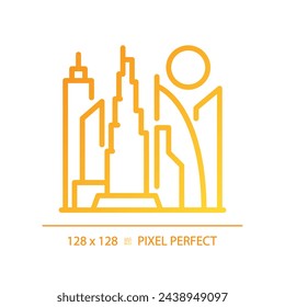 Dubai skyscrapers modern gradient linear vector icon. Artificial island, famous landmarks. Luxury lifestyle resort. Thin line color symbol. Modern style pictogram. Vector isolated outline drawing
