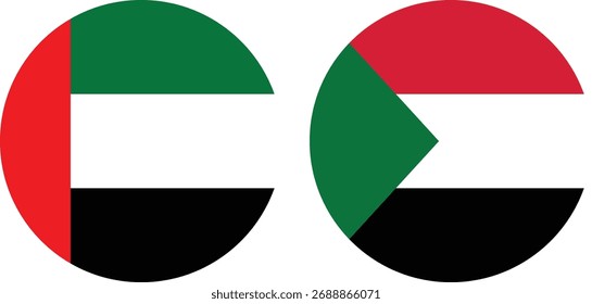 Vetor de bandeira circular de Dubai e Sudão com fundo transparente 