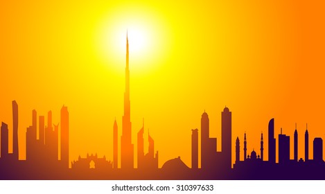 Dubai Sunset City Skyline