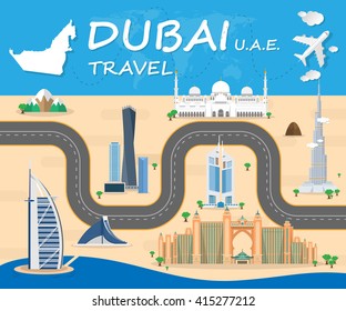 dubai travel background Landmark Global Travel And Journey Infographic Vector Design Template. illustration