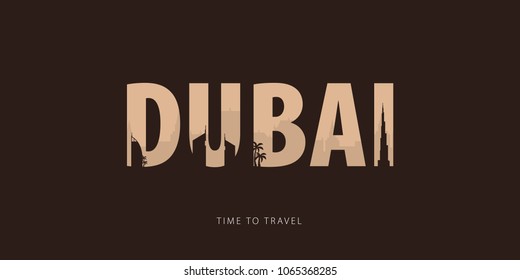 Dubai. Travel bunner with silhouettes of sights. Time to travel. Vector illustration