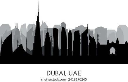 Dubai UAE 2024 skyline silhouette. Black Dubai city design isolated on white background, vector sights