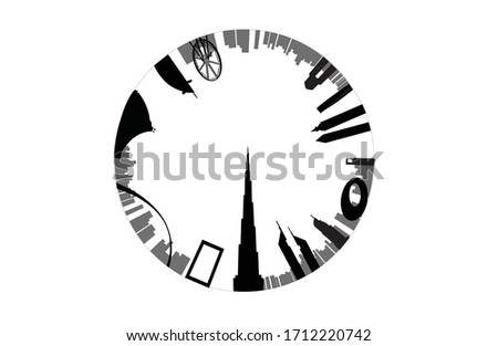 Dubai UAE 360 Globe Sphere Little Planet Landscape skyline urban cityscape in silhouette 2020 - Illustration