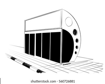 Dubai UAE bus stop graphic black white. Sketch illustration vector.