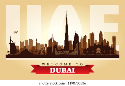 Dubai UAE city skyline vector silhouette illustration