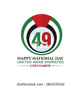 Dubai, UAE - December 2, 2020: 49 National Day of Emirates. Arabic Text Translation: Spirit of The Union. Vector Logo. Eps 08.