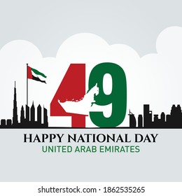 Dubai, UAE - December 2, 2020: 49 National Day of Emirates. Arabic Text Translation: Spirit of The Union. Vector Logo. Eps 08.
