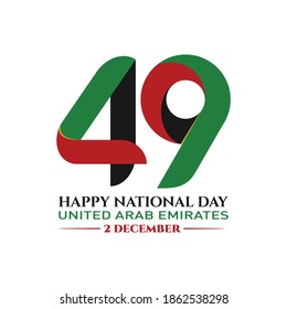 Dubai, UAE - December 2, 2020: 49 National Day of Emirates. Arabic Text Translation: Spirit of The Union. Vector Logo. Eps 08.