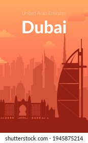 Dubai, UAE famous city scape view background. Vector illustration easy to edit for flyers, posters or book covers.