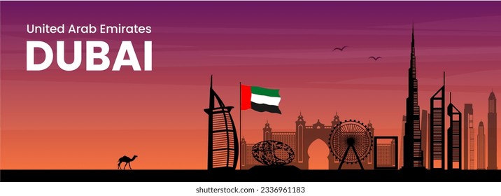 Dubai, UAE famous cityscape view background. Vector illustration easy to edit for flyers, posters or book covers.
