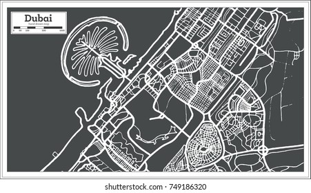 Dubai UAE Map in Retro Style. Vector Illustration.