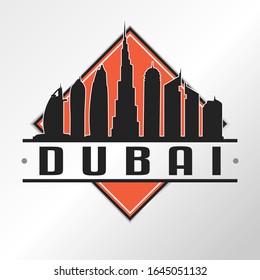 Dubai UAE Skyline Logo. Adventure Landscape Design Vector Illustration.