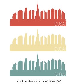 Dubai UAE Skyline Silhouette City Stamp Vector Color Vintage Set Logo Clip Art Illustration.